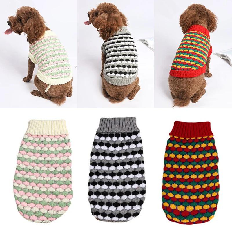 

Winter Pet Knitted Stripe Plaid Sweater Keep Warm Dog Clothes Puppy Pullover Elastic Soft Small Medium Dogs Pet Clothing