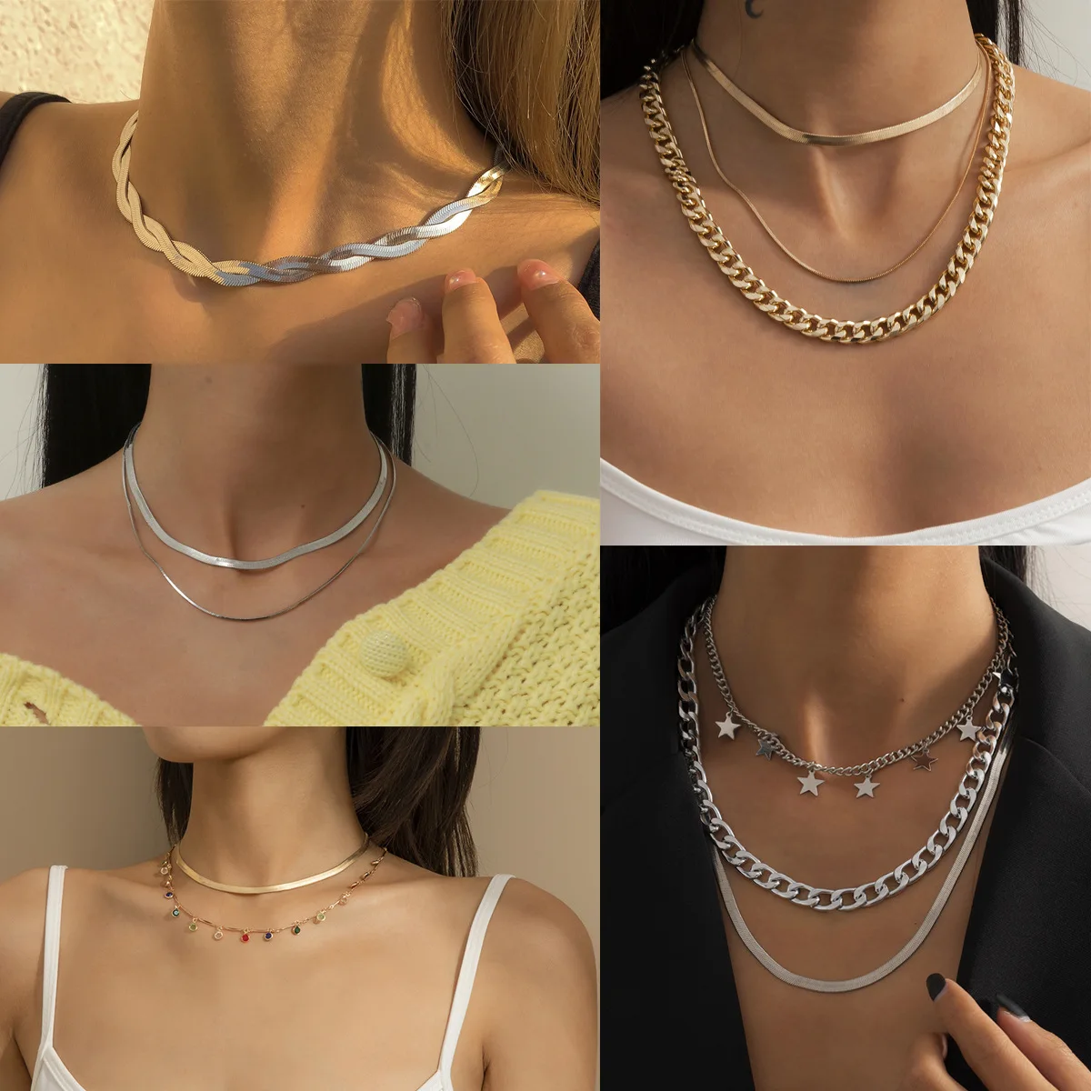 

Simple Retro Multilayer Tassel Necklace for Women Metal Chain Necklace Pendant Boho Tasssel Clavicle Chain Party Jewelry Gift