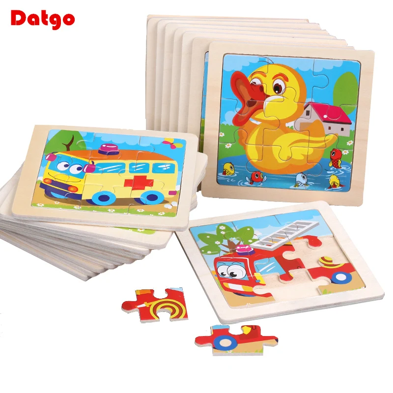 Jigsaw Puzzle 11X11CM Kids Wooden Puzzle Baby Cartoon Animal Traffic Tangram Wood Educational Toys For Children Gifts