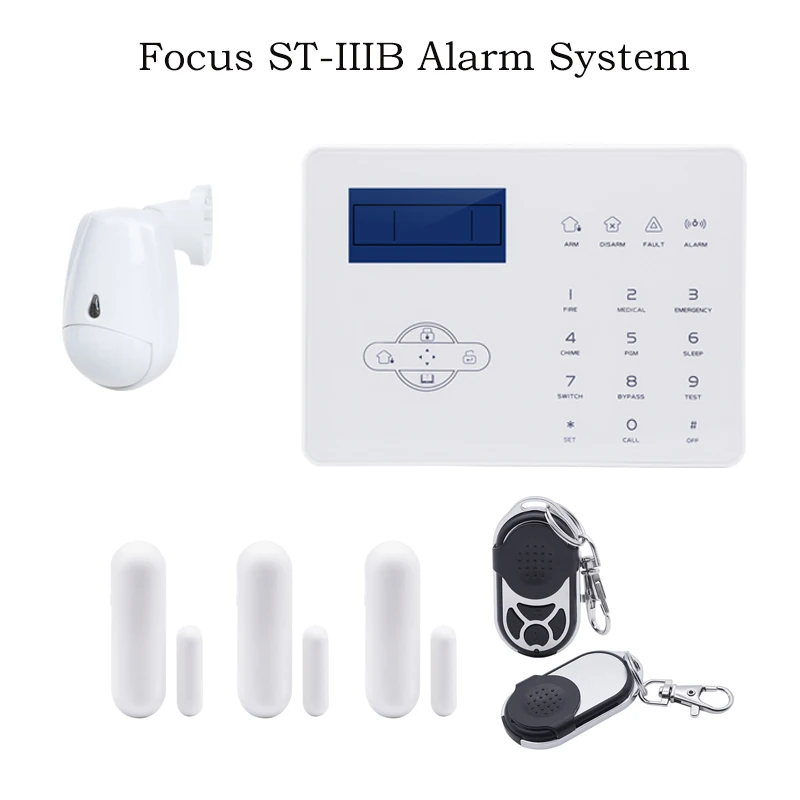 

Focus Alarm Host ST-IIIB PSTN GSM SMS/Call Alarm 433MHz 110dB Touchscreen App Control French English Battery Plug Power