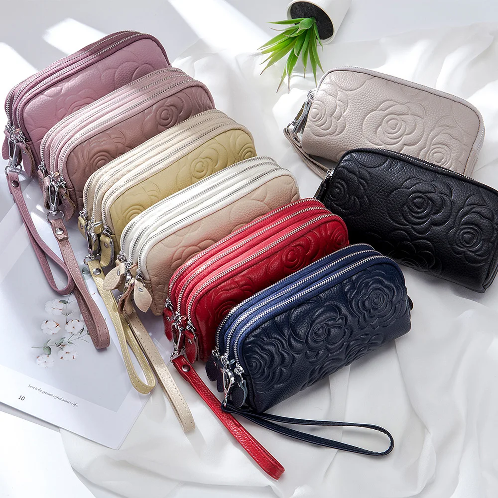 Genuine Leather Wallet Handbags For Women Embossing Process Rectangle Small Luxury Designer Female Messenger Purse 2