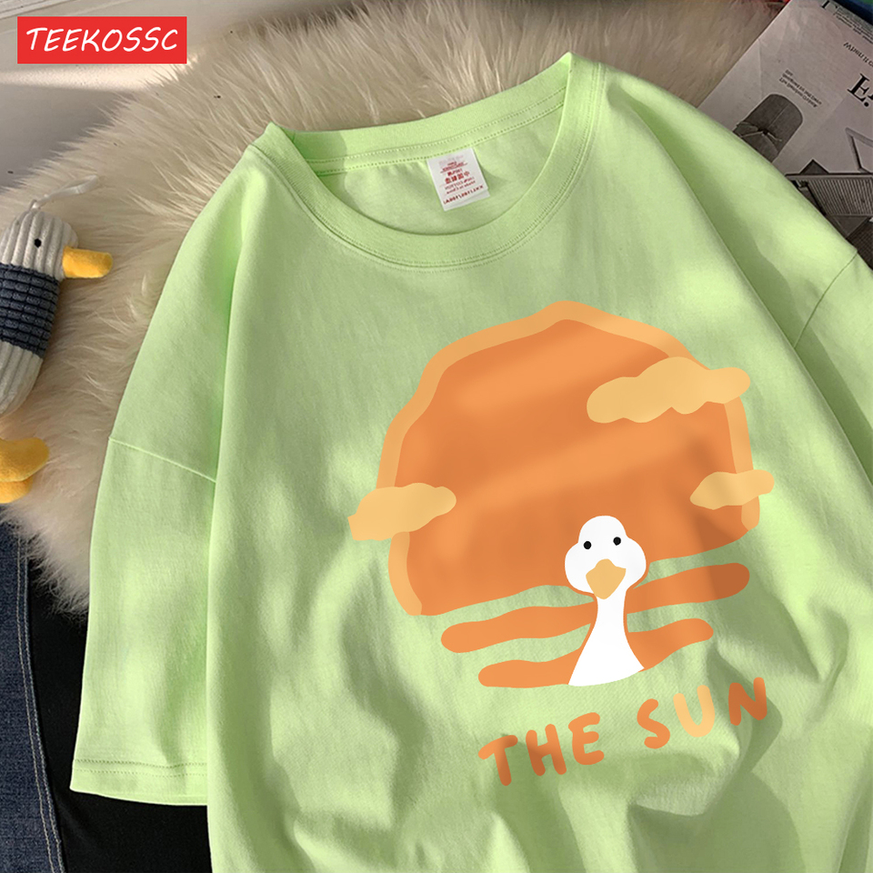 Behind The Goose Is The Suncotton Women T-Shirts Cartoons Prints T Shirts Soft Loose O-Neck Short Sleeve Tops Summer Clothes