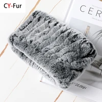 Women Real Fur Handmade Stretch Fur Scarf Knit Genuine Rex Rabbit Fur Headbands Girls Natural Fur Ring Cowl Snood Scarves Winter