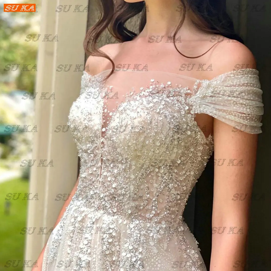 dresses for wedding Boho Beading Wedding Gown 2022 Ivory Vestido De Novia A Line Tulle White Abito Da Sposa Appliqued Custom Made Sexy Bride Dresses second hand wedding dresses