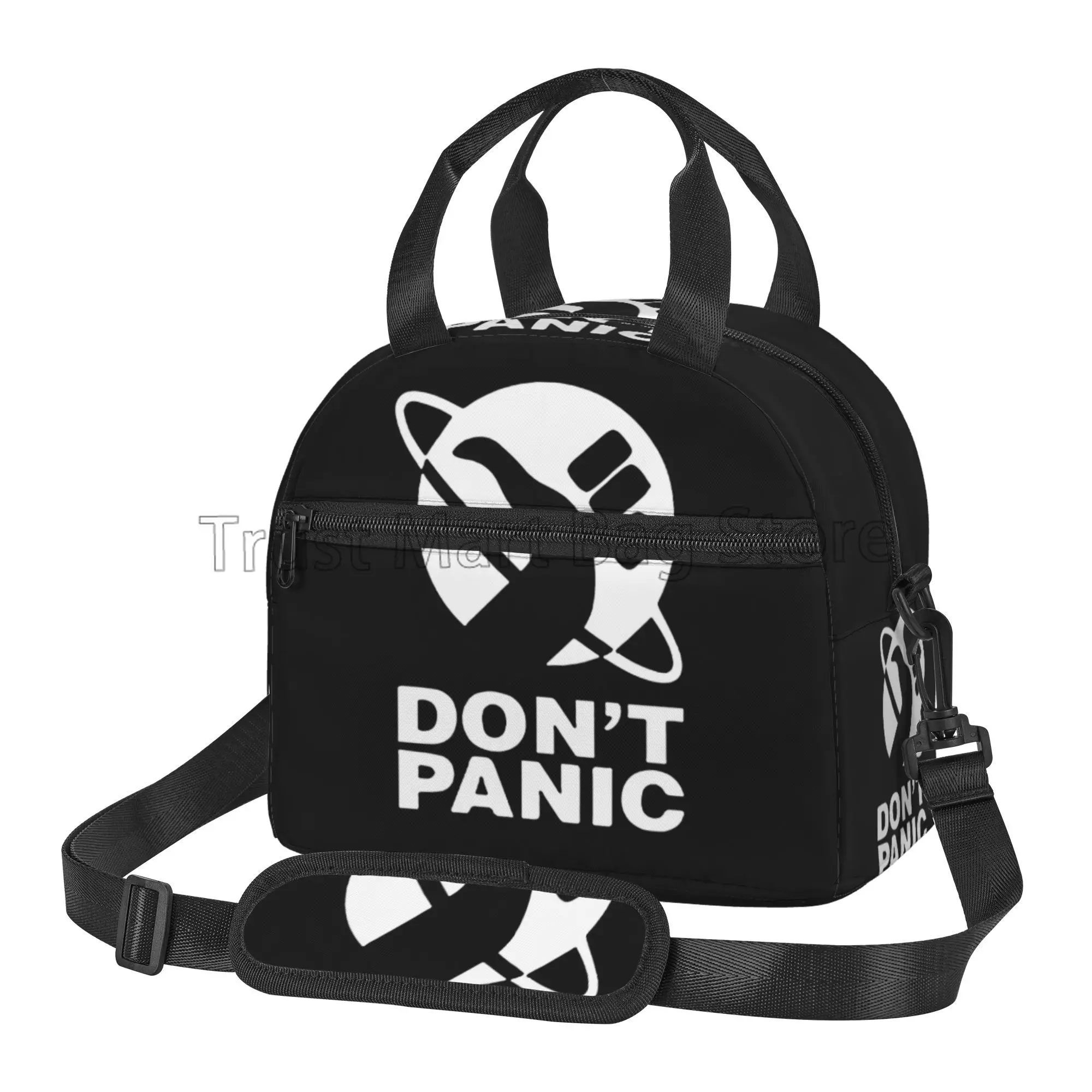 

Don't Panic Print Lunch Bags for Women Men Resuable Portable Thermal Bento Box with Adjustable Shoulder Strap for Work School
