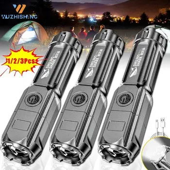 강력한 LED 손전등, 100000 루멘 전술 손전등, 충전식 USB 18650 방수 줌 낚시 사냥 LED 손전등