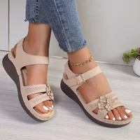 Lucyever Ankle Buckle Womens Wedge Sandals Summer Vintage Flowers Platform Sandles Women Non Slip Soft Bottom Casual Sandalias - Image 2