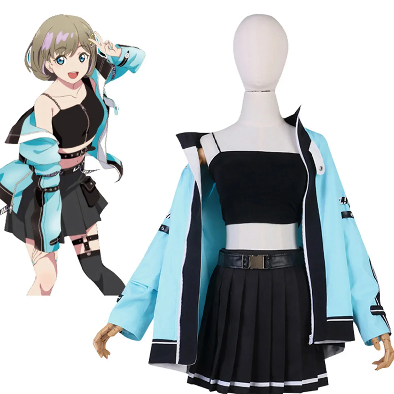 

Tang Keke Cosplay Anime LoveLive! Cosutme Superstar!! Liella! Tan Kuku Blue Jackets Skirts Outfit Halloween Party Role Play Wigs