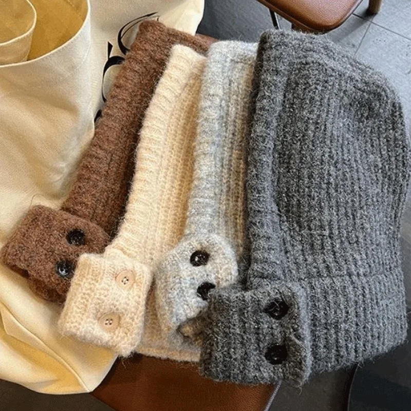 Winter Trendy Balaclava Hats for Men&Women Knitted Hooded Caps Thicken Windproof Drawstring One-Piece Neck Collar Beanies Cap 3