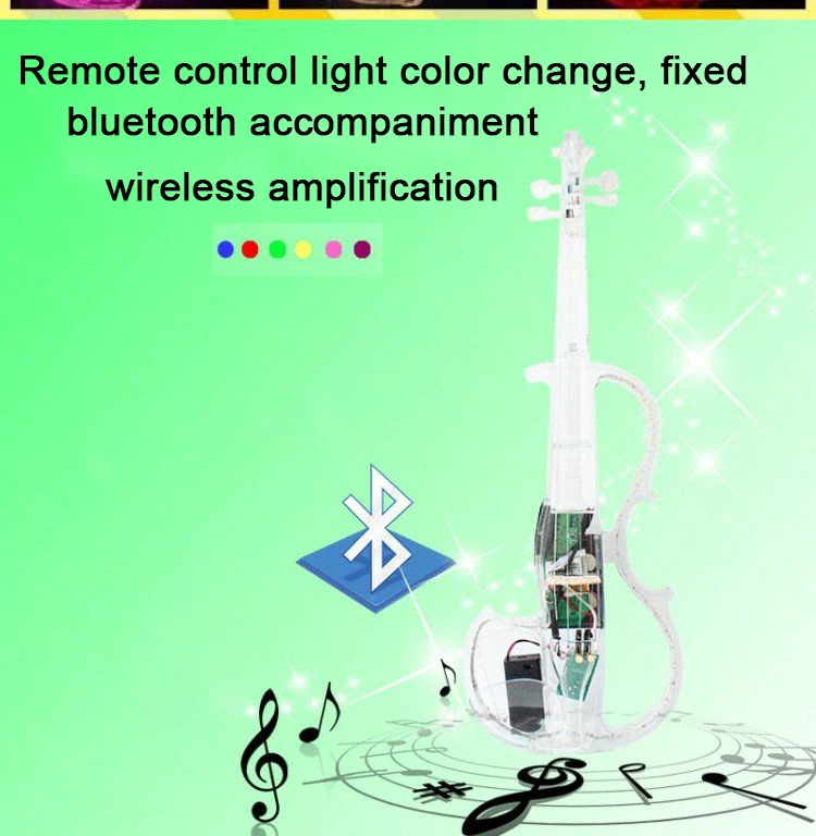 acoustic Acrylic transparent electronic violin 4/4 with colorful LED lights stringed instrument speaker with bow