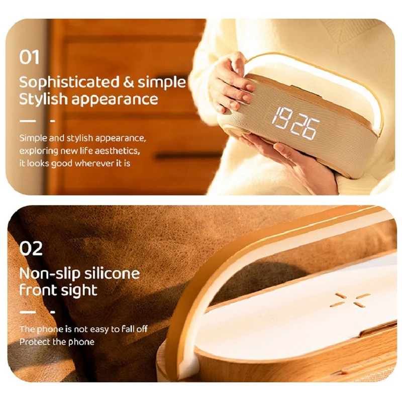

1800Mah Bluetooth Speaker Wireless Charging Clock Radio Night Light Dual Speakers Home Bedside
