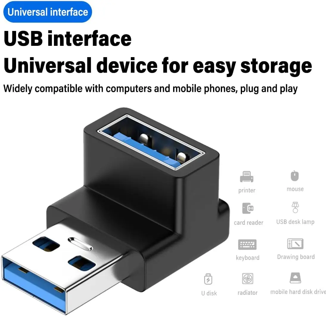 10Gbps USB 3.2 남성-여성 어댑터, 90도 L자형 USB 연장 커넥터, USB 3.0/2.0 장치와 호환 가능