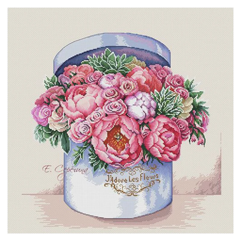 Kit Punto Croce Contati J'Adore Les Fleurs I Love Flowers In Box Bouquet Di Fiori Ranunculus Asiaticus