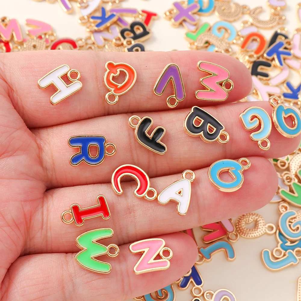 26개 귀여운 믹스 A-Z 알파벳 참 목걸이 팔찌 만들기 액세서리 DIY 알파벳 참 펜던트 쥬얼리 만들기 공예