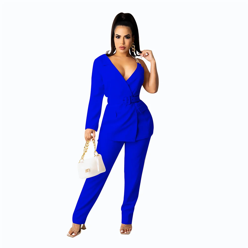 Women's Suit 2 Piece Set 2023 New in One-sided Sleeve Jacket  + Pant Suit Female Clothing Lady Street Matching Sets Outfits