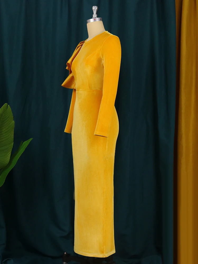 Yellow Velvet Dress Long Sleeve Plus 