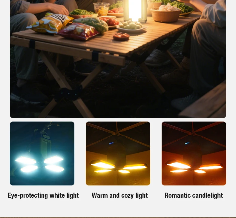 Lámpara de camping multifuncional con modo de carga dual solar tipo C Diseño de fuente de luz expandible para múltiples