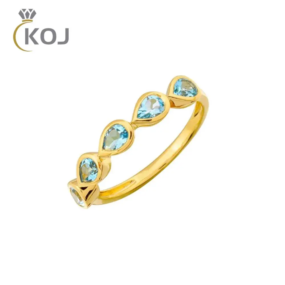 Koj Simple Geometric Ring 925 Sterling Silver All-Match Sea Blue Water Drop Jewelry Ladies Beach Seaside Matching Ring 2023