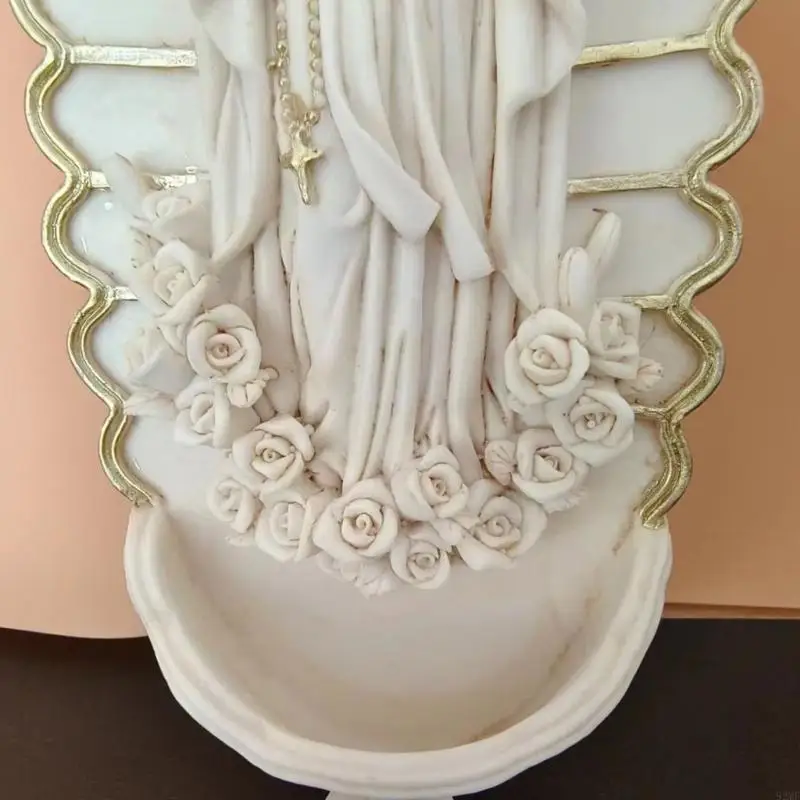 92MF Detailed Resins Holy Water Font Hanging Statue Holy Pool Pendant Hanging Catholic Ornament for Home Entrance Decoration