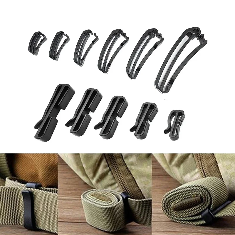6 Pcs/pack 23-60mm 블랙 퀵 슬립 키퍼 슬라이더 버클 엔드 클립 Molle 전술 배낭 조정 스트랩 웨빙