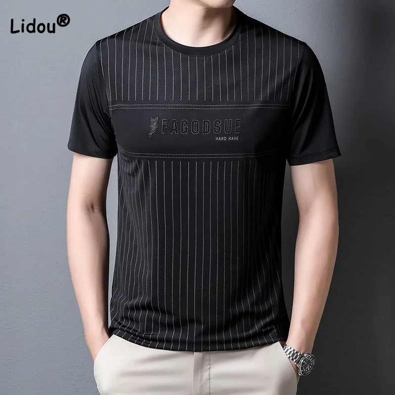 

Fashion Casual Round Neck Letter Print T-shirt Male Clothes Summer Simplicity All-match Men's Short Sleeve Thin Pullovers Tops