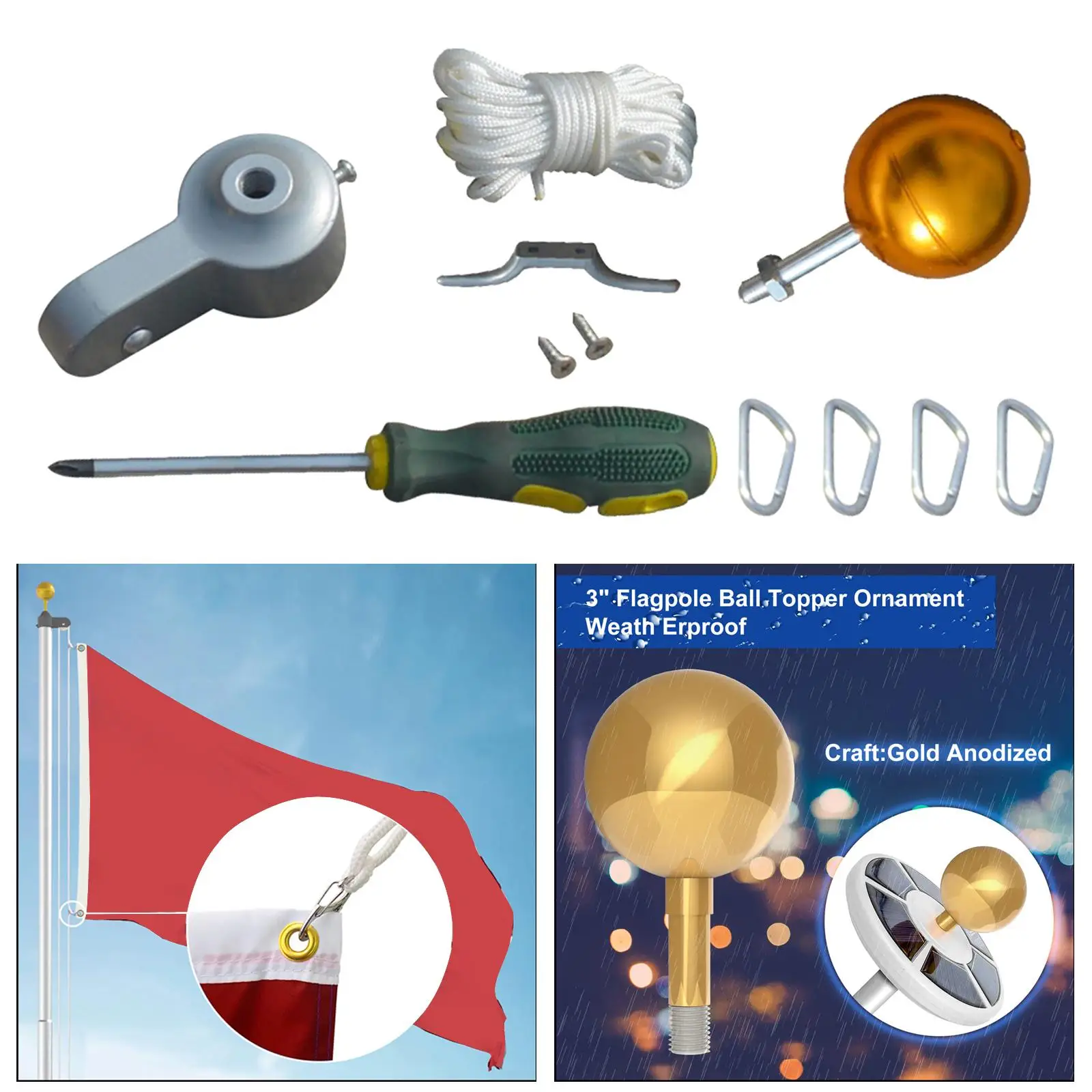 Flagpole Accessories, Flag Pole Repair Kit Flag Pole Parts, Repair Tool