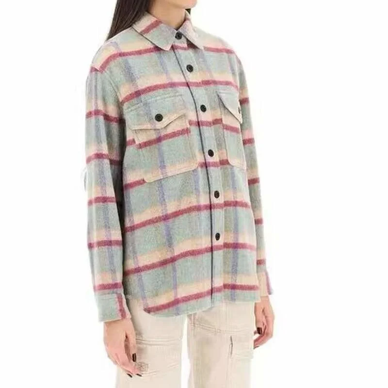 

2023 Autumn and Winter Color Plaid Shirt Coat Lapel Thick Coat Women Winter Clothes Women