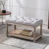 Farmhouse Tufted Storage Ottoman Bench with Shelf, 31.5" Width Linen Upholstered Entryway Shoe Ottoman Foot Stool 2