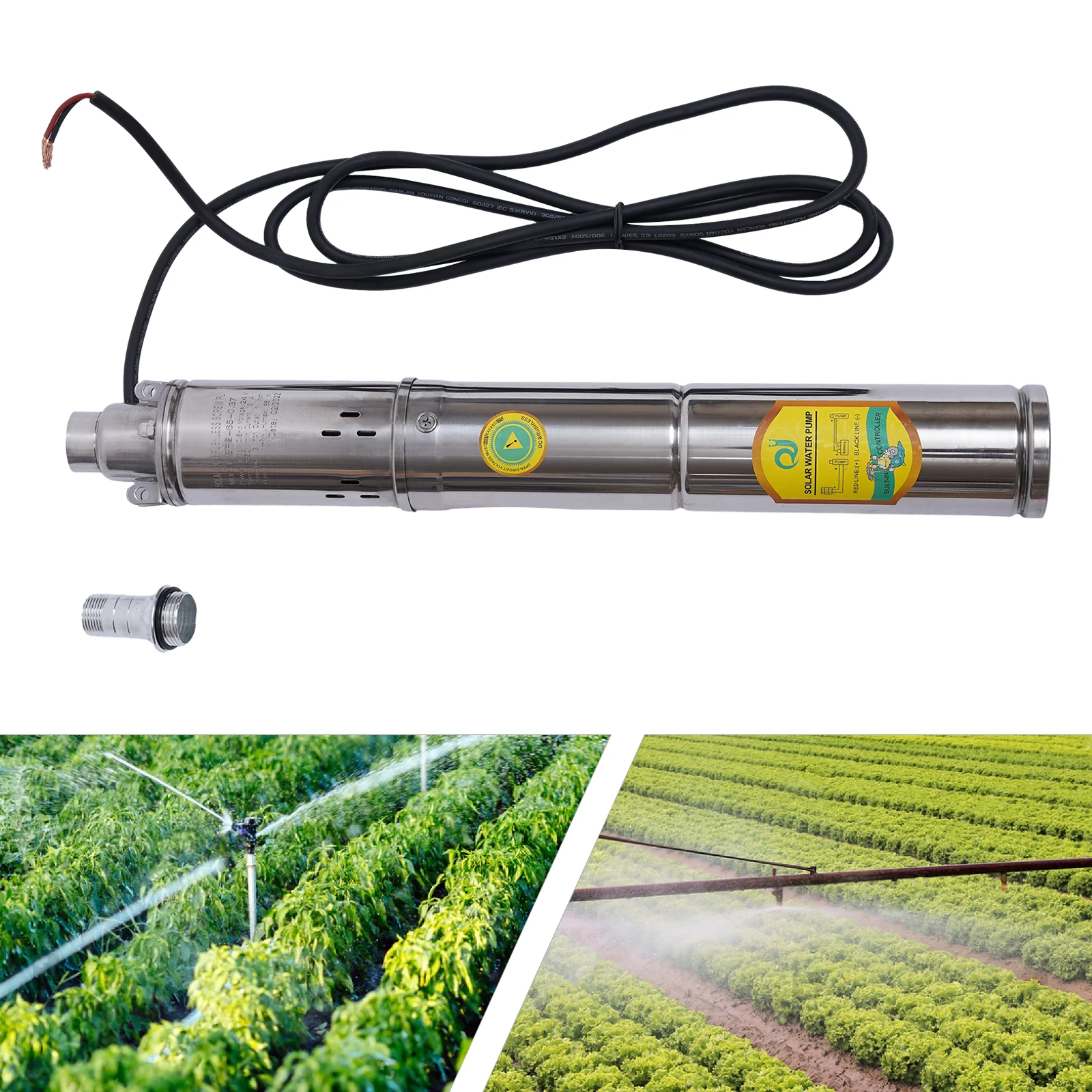 2m³/h Solar-Wasserpumpe 24V 370W Tauchpumpe für Tiefbrunnen aus Edelstahl für Dörfer, Familien, Bauernhöfe, Camping, Auto