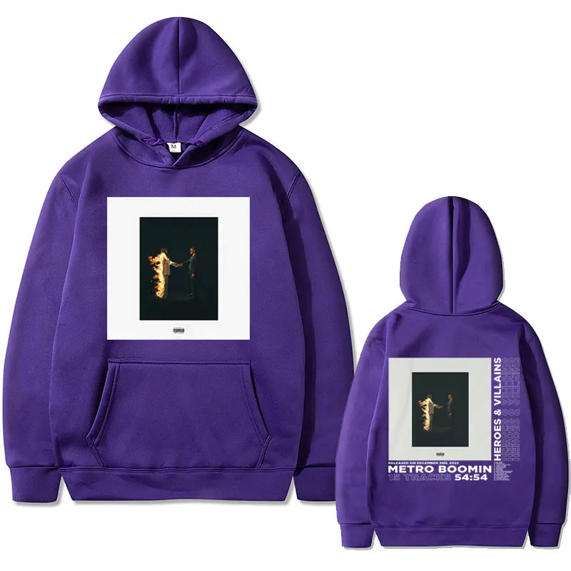 Rapper Metro Boomin Heroes & Villains Double Sided Print Hoodie Men Women Hip Hop Vintage Hoodies Male Fleece Cotton Sweatshirt