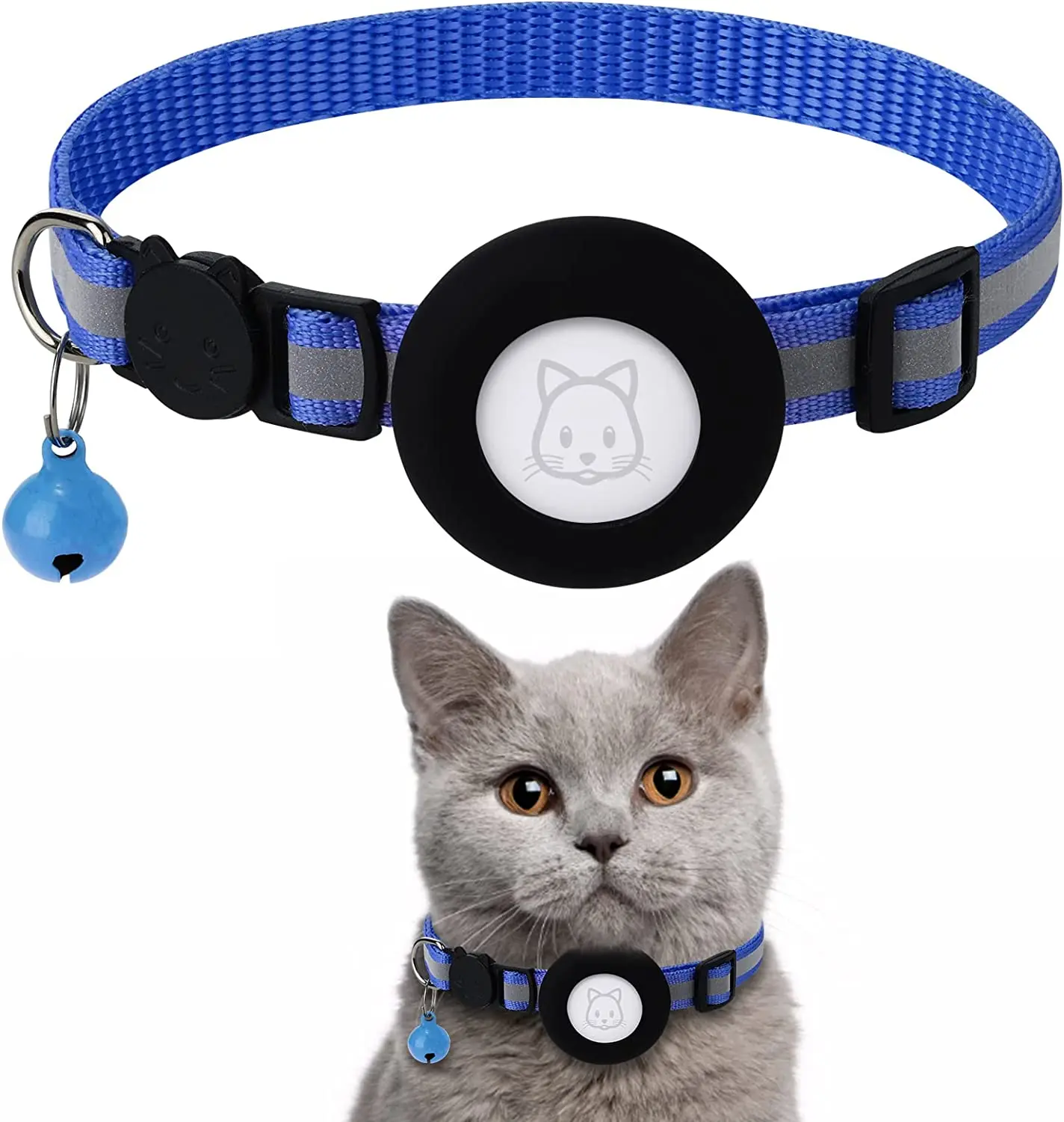 Tom & Spike - Collar de gato Airtag con campana ajustable para gatito:  hebilla de seguridad y funda de silicona compatible con Apple Airtag patrón