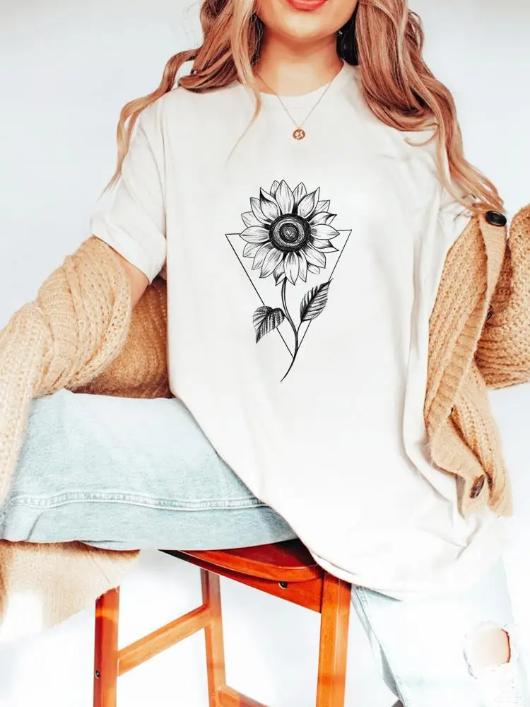 

Female Shirt Tee Fashion Clothes Women Flower Lovely Trend Cute Short Sleeve Lady Print Spring Summer Graphic T-shirt