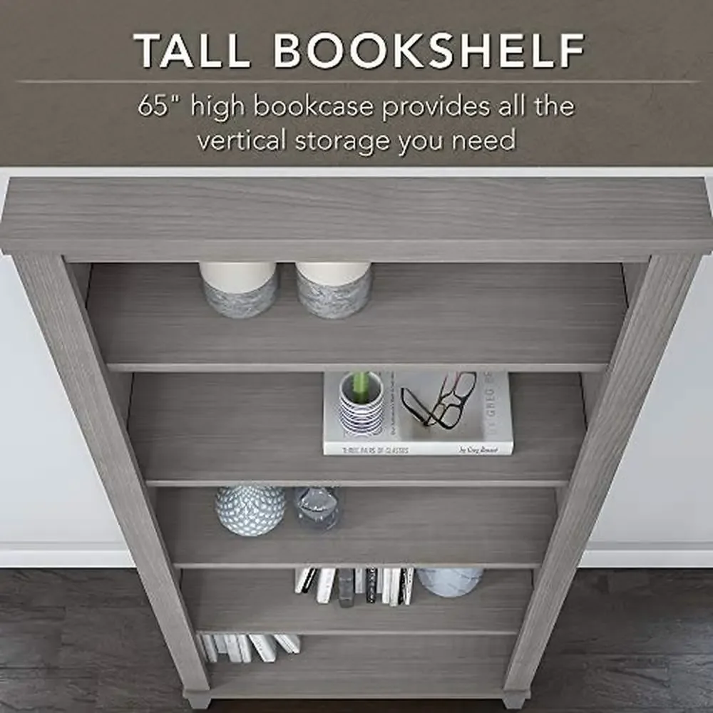 72W Office Desk with Hutch 5 Shelf Bookcase Bundle Platinum Gray Wire Management Concealed Storage Adjustable Shelves Modern 6