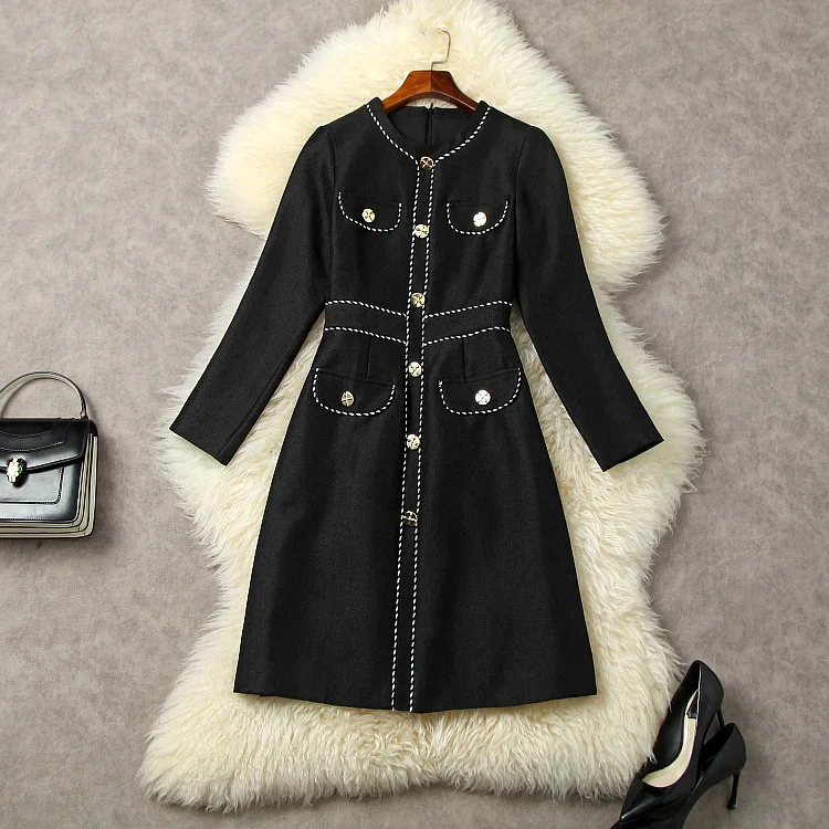 

Women's Wear for Winter 2023 Long Sleeve Round Neck Single Breasted Fashionable Slim Dress New European and American
