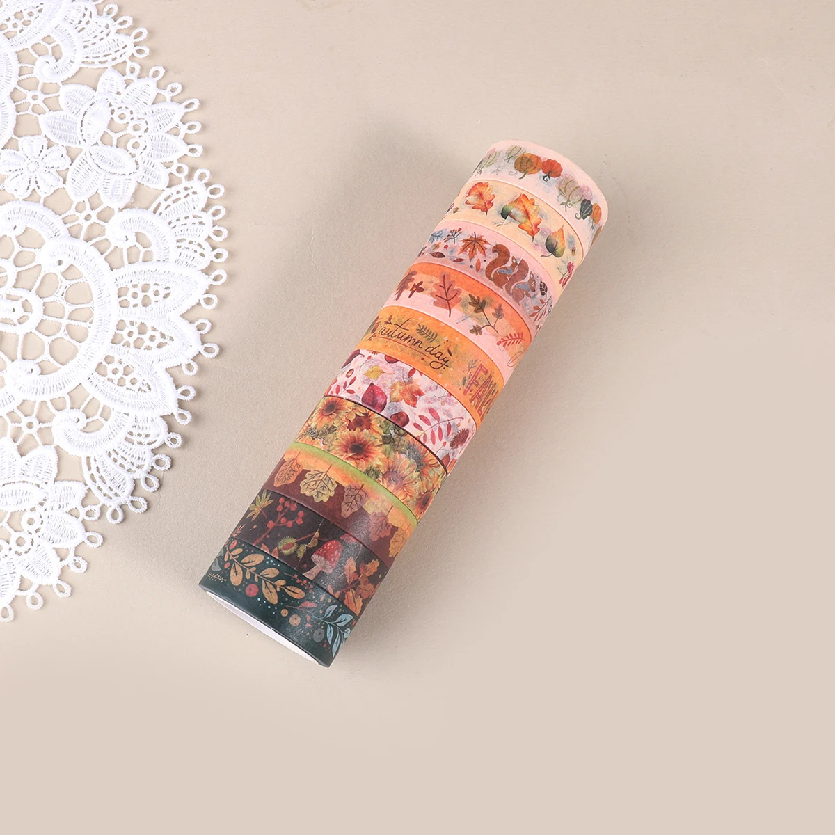 따뜻한 색감의 창의적인 가을 와시 테이프, 식물, 꽃, 버섯 무늬 마스킹 테이프, DIY 학용품