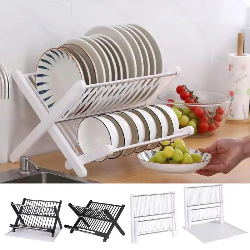 

Dish Drainer Rack Collapsible Counter Top Large Capacity Space Saving With Triangular Structure For Bowl Plate Cup Chopsticks