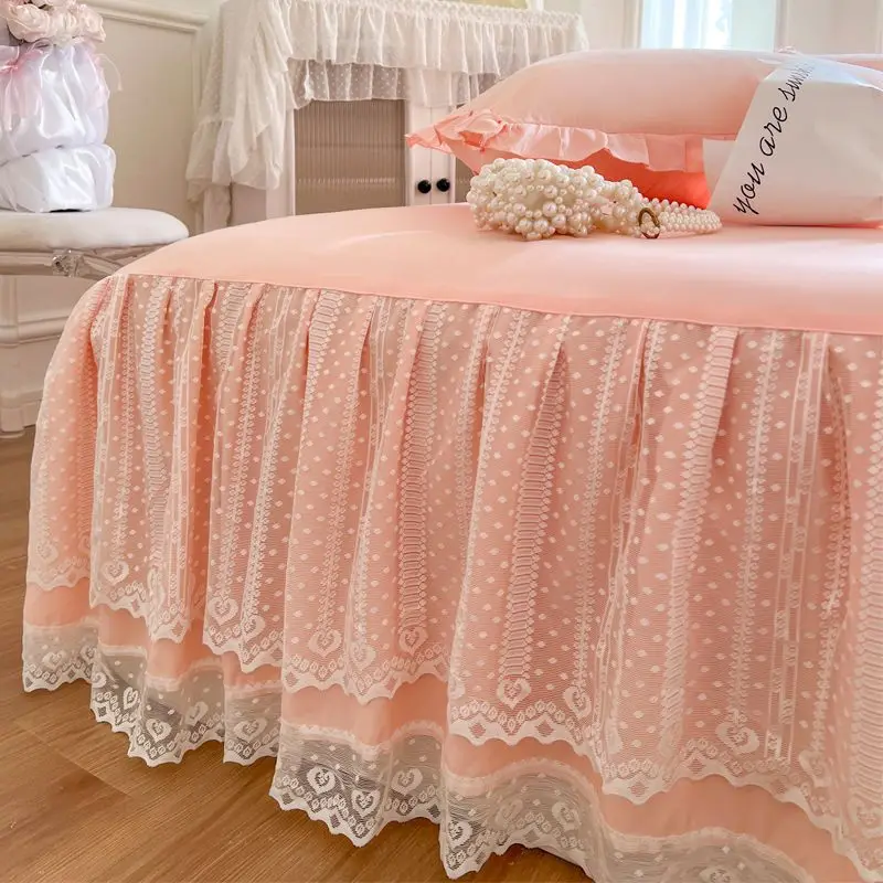 Elegant Lace Bed Sheet Skirt Queen/King Size Girls Bed Cover Solid Color Bedspread Non-slip Mattress Cover Pillowcase Need Order 3