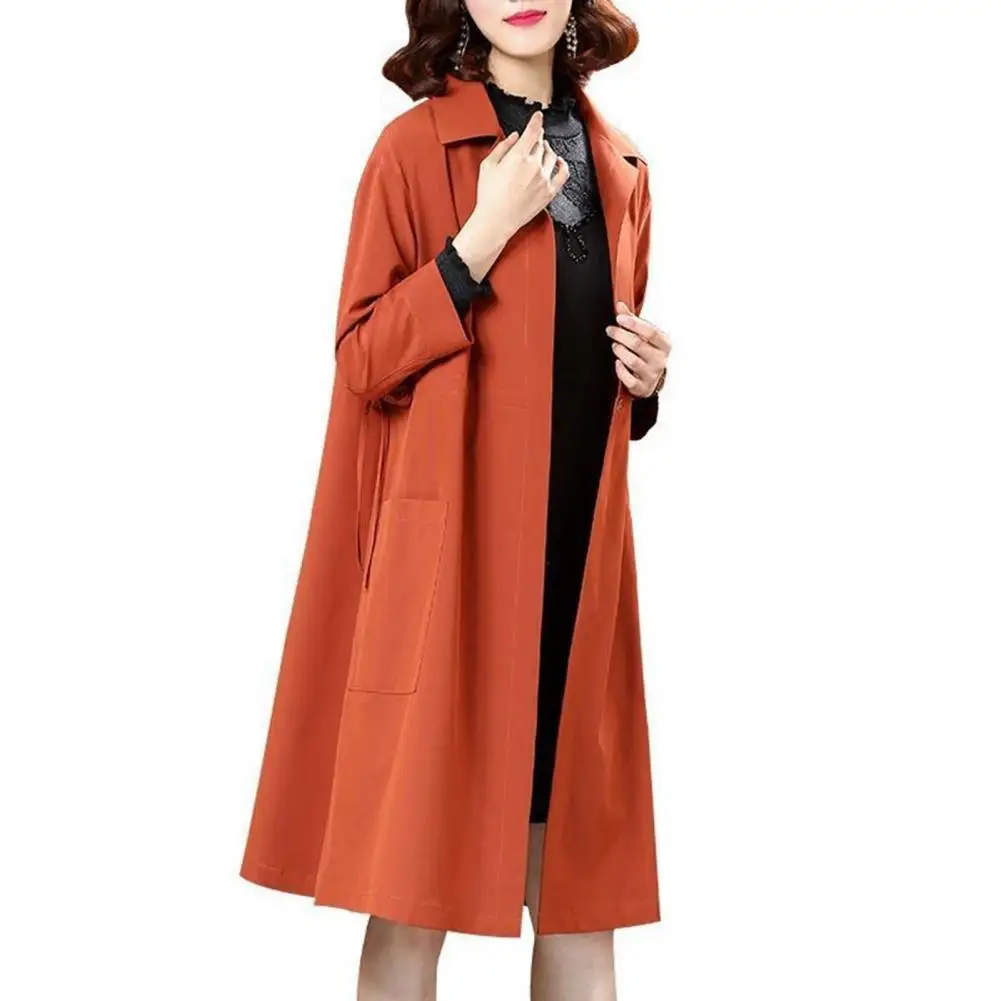 

Women Long-sleeved Jacket Stylish Knee-length Trench Coats for Women Loose Fit Single Button Closure Patch Pockets for Fall
