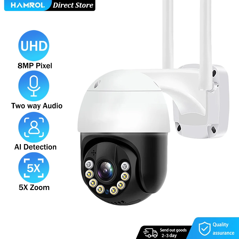 HAMROL 8MP CCTV Security Camera 4X Zoom Outdoor Wireless 1080P Camera AI Human Detect H.265 Audio 5MP PTZ WIFI IP Camera