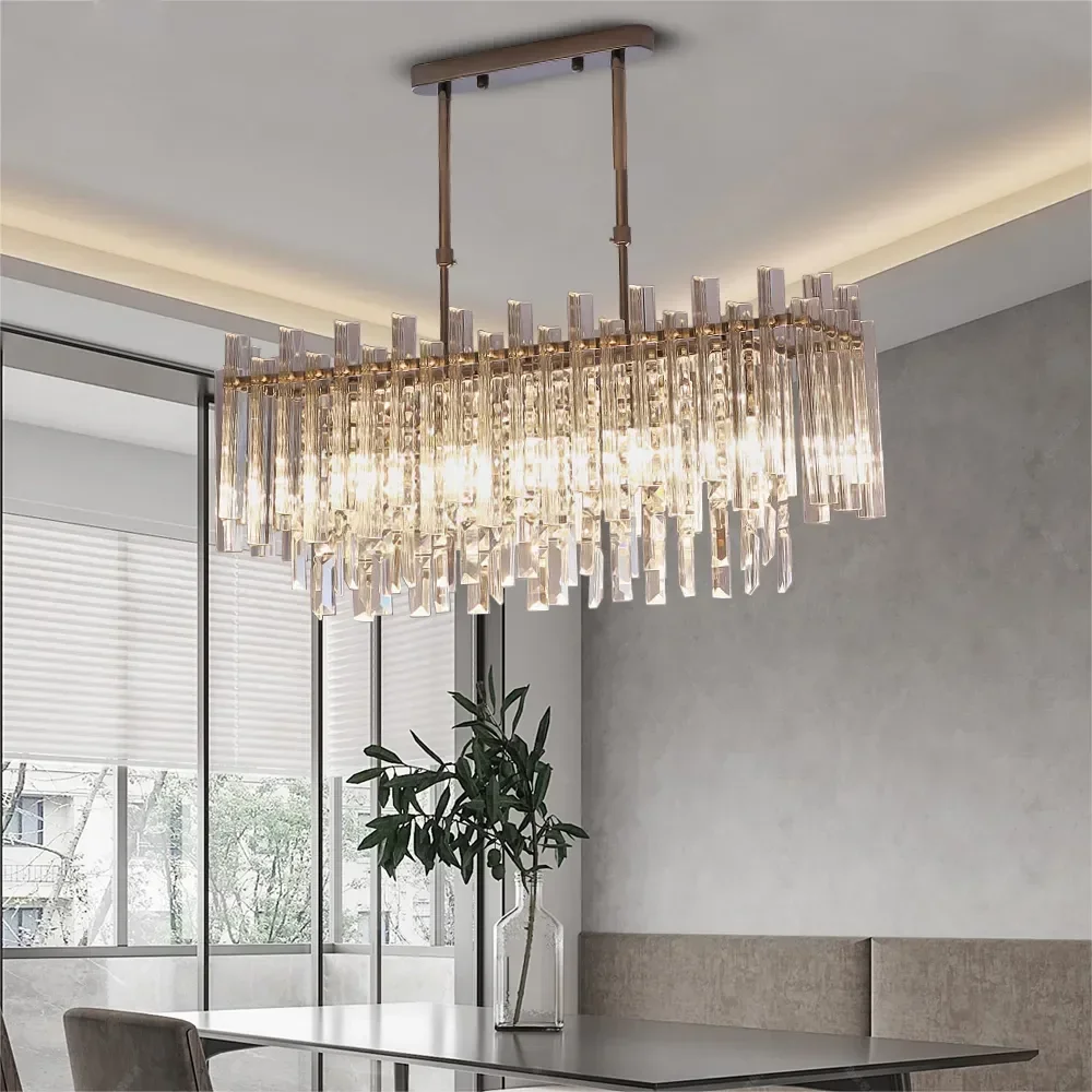 

Modern Crystal Chandelier For Dining Room Rectangle Home Decor Hanging Light Fixture Luxury Kitchen Island LED Cristal Lamp