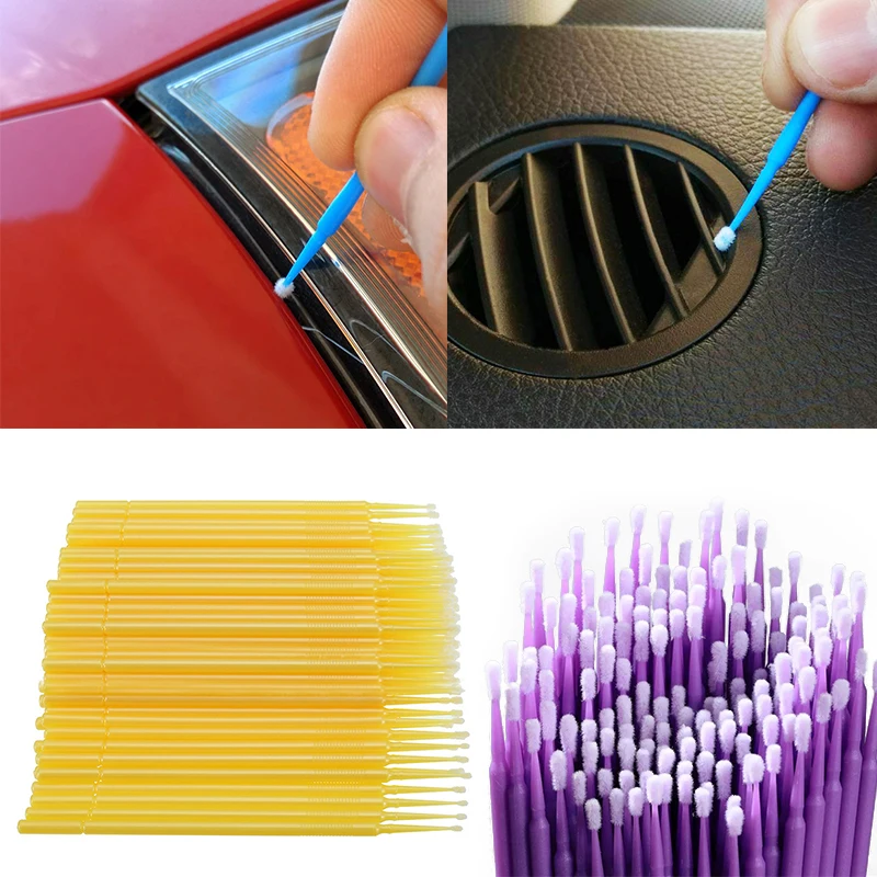 100 pezzi pennelli per attrezzi per la manutenzione dell'auto vernice usa e getta Touch-up Micro pennello per dettagli auto accessori per punte piccole 1.2mm