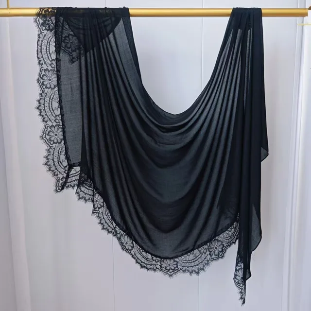 Hijab Ramadan en Rayonne, Coton et Modal, avec bordure en dentelle, Turban respirant, Châle uni en coton, Foulard pour femmes