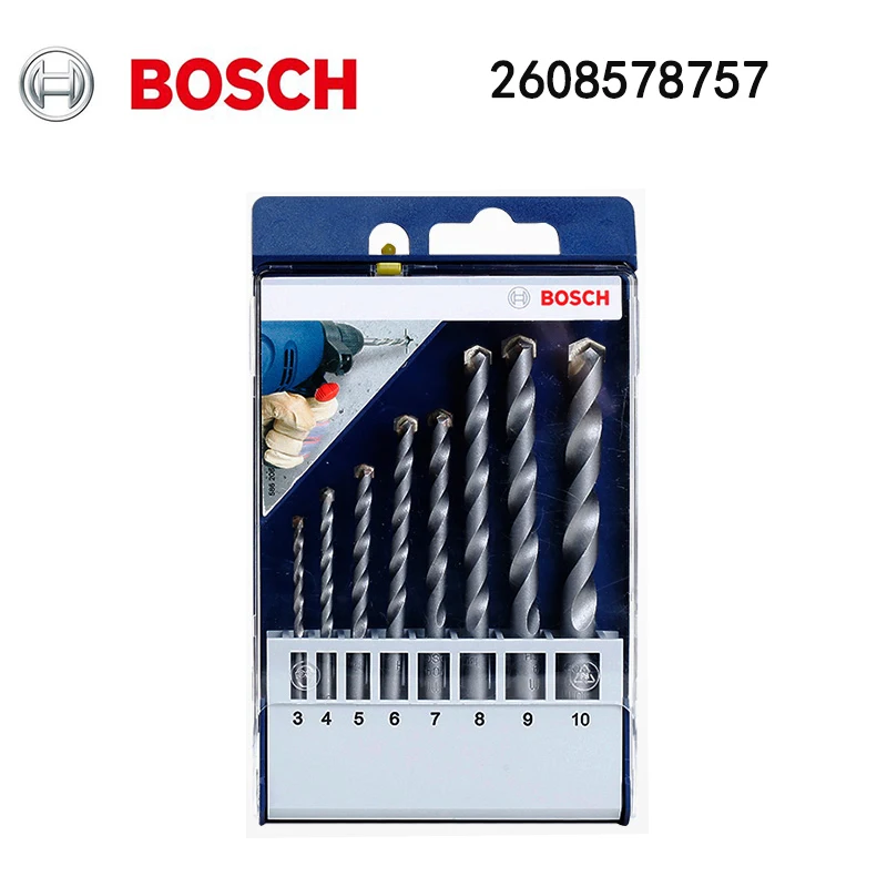 

Ударная дрель Bosch 2608578757 с треугольной ручкой в маленькой синей коробке, набор из 8 предметов для бетона