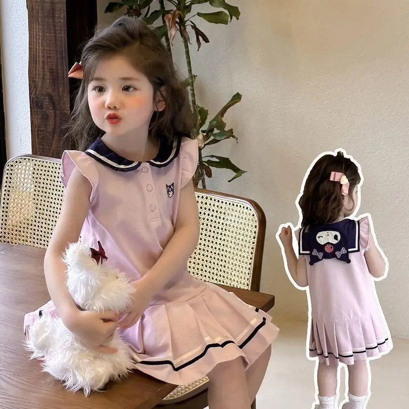 Sanrios Hello Kittys 드레스 코튼 블렌드 소녀용 여름 2026 새로운 달콤한 유행 공주 스타일 파티웨어 귀여운 사랑스러운