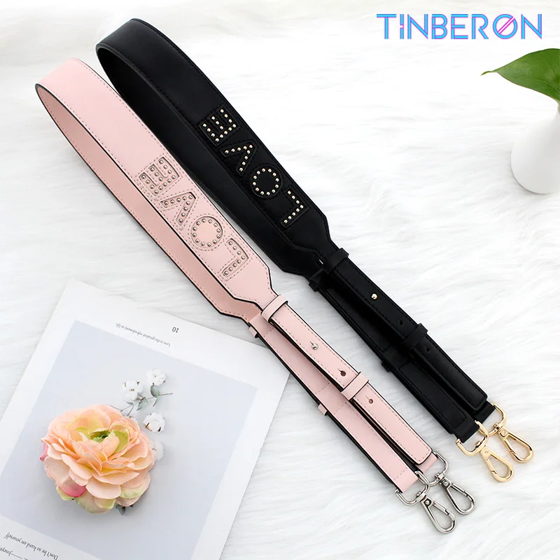 TINBERON LOVE Heart Rivet Wide Shoulder Bag Strap Cowhide Adjustable Bag Strap Handbag Handle Belt Strap Bag Part & Accessories