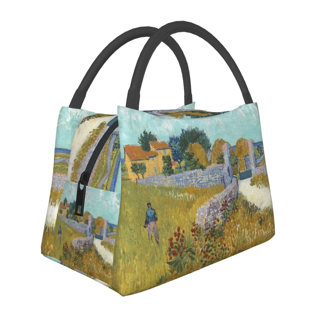 

Vincent Van Gogh Farm Wheat Oil Painting Lunch Bag Insulated Canvas Cooler Farmhouse in Provence Thermal Cold Picnic Lunch Box
