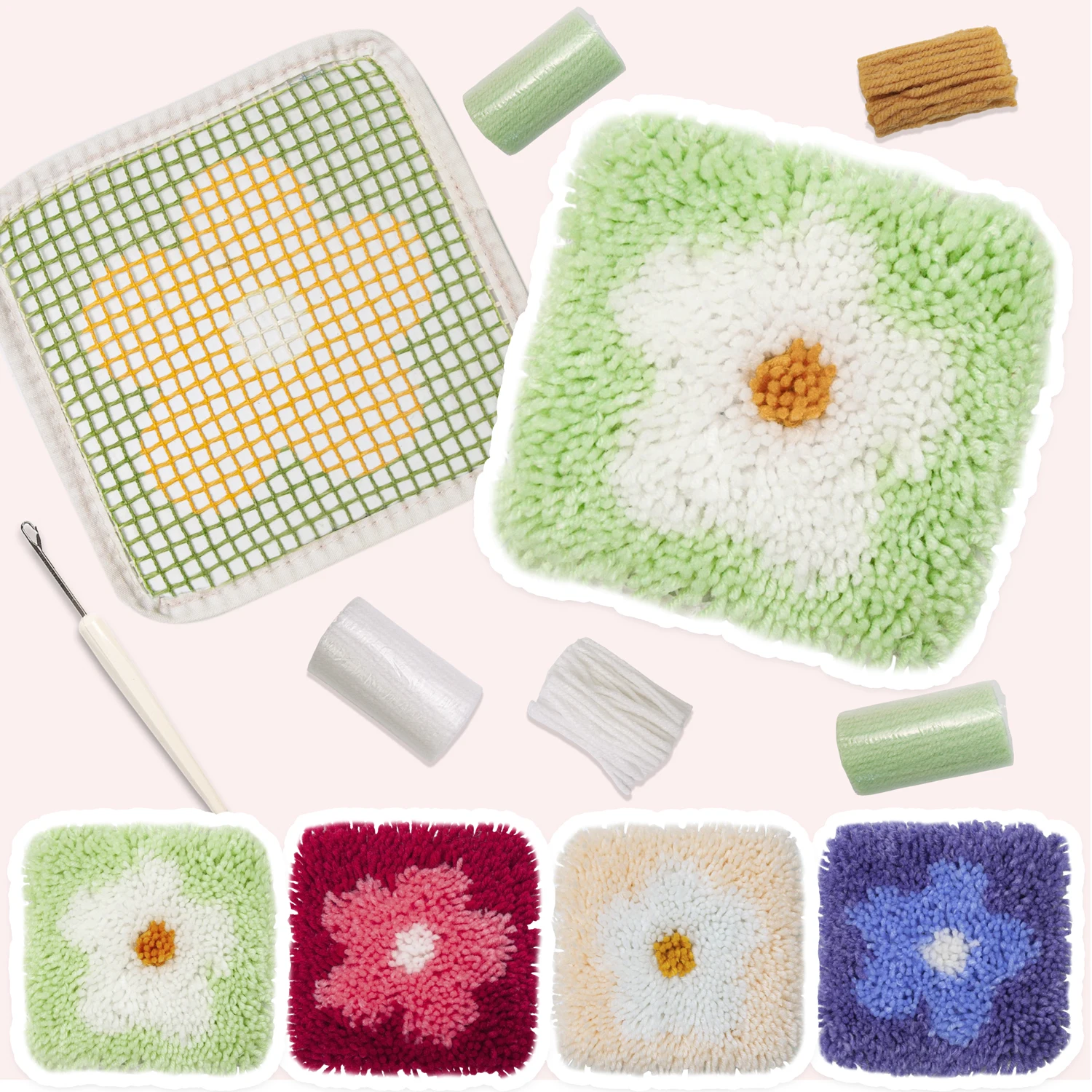 Latched Hook Kits for Adults Kids Making Kits with Flower Pattern Yarn Latched Hook for Home DIY Craft Crochet Latch craft supplies