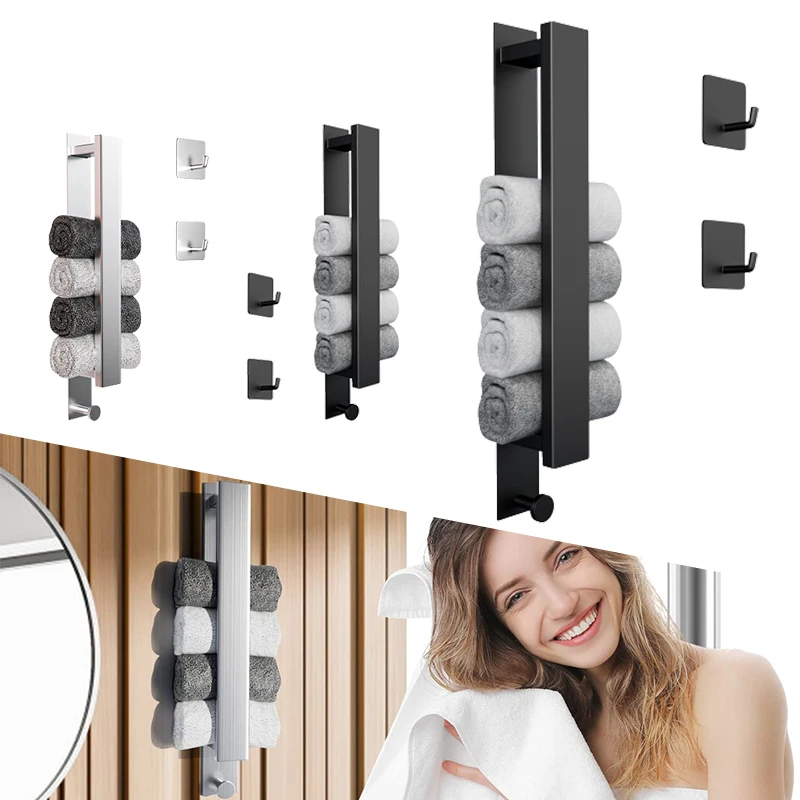 Self-adhesive Towel Holder No Drilling Stainless Steel Guest Towel Holder Shower Room Hanging Bathroom Wall Storage towel rack
