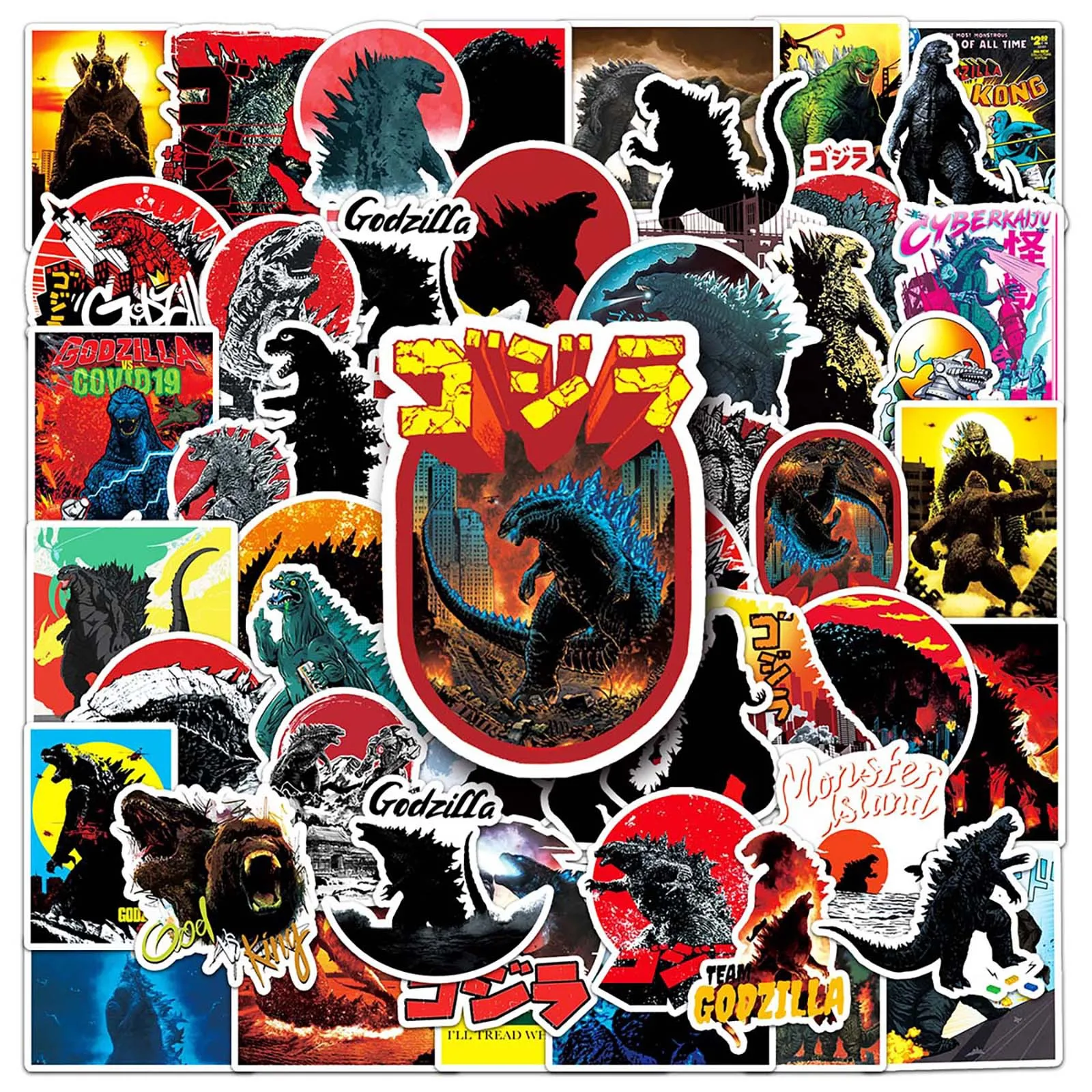 50PCS Godzilla DIY Cartoon Aufkleber Telefon Stamm Kühlschrank Wasserdichte Anime Aufkleber Anime Figur Spielzeug Aufkleber Geschenk – Detail 5