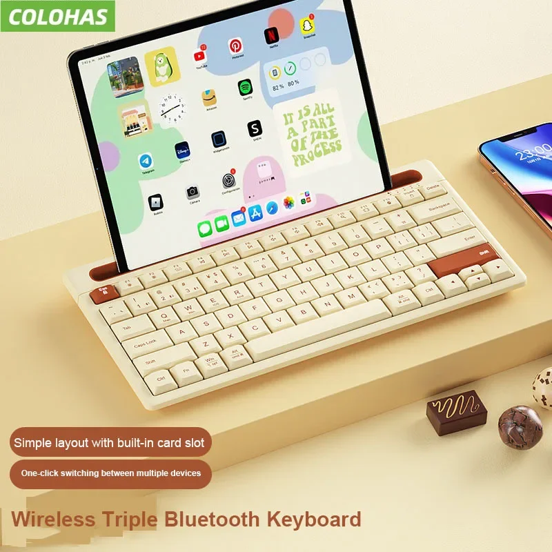 Teclado Silencioso sem Fio Bluetooth Mini Teclado Mudo para Notebook Ipad Laptop Desktop Tablet Computador 87 Chaves Modos - Imagem 6